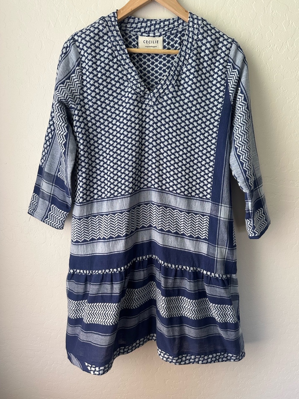 Cecilie Copenhagen Dress 2 V Long Sleeves Cotton Mini, Size XS